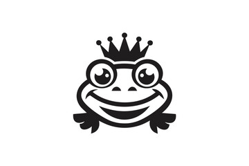 Happy Frog with Crown, Funny Cartoon Style Creature on White Background