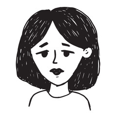Beautiful Woman Doodle Black and White Illustration Fashion Girl Portrait Line Art Sketch Vector