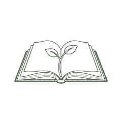 Open Book with Sprouting Plant Illustration Symbolizing Growth, Knowledge, and Sustainable Education Theme
