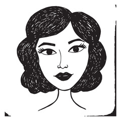 Beautiful Woman Doodle Black and White Illustration Fashion Girl Portrait Line Art Sketch Vector