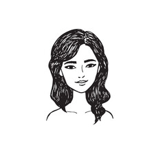 Beautiful Woman Doodle Black and White Illustration Fashion Girl Portrait Line Art Sketch Vector