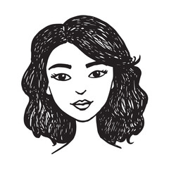 Beautiful Woman Doodle Black and White Illustration Fashion Girl Portrait Line Art Sketch Vector