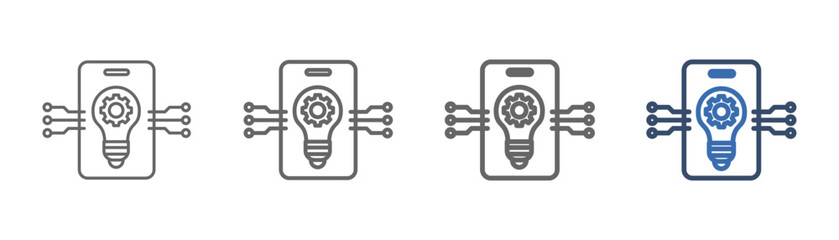 
Outline icon set of information technology with hand phone, light bulb and gear design
