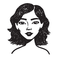 Beautiful Woman Doodle Black and White Illustration Fashion Girl Portrait Line Art Sketch Vector