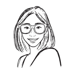 Beautiful Woman Doodle Black and White Illustration Fashion Girl Portrait Line Art Sketch Vector