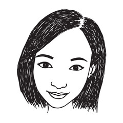 Beautiful Woman Doodle Black and White Illustration Fashion Girl Portrait Line Art Sketch Vector