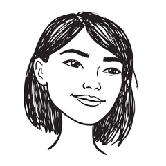 Beautiful Woman Doodle Black and White Illustration Fashion Girl Portrait Line Art Sketch Vector