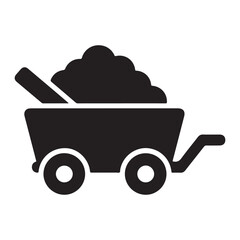 Black Silhouette of a Mining Cart Filled with Coal or Ore