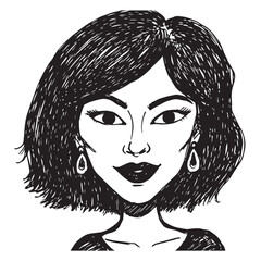Beautiful Woman Doodle Black and White Illustration Fashion Girl Portrait Line Art Sketch Vector