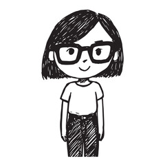 Beautiful Woman Doodle Black and White Illustration Fashion Girl Portrait Line Art Sketch Vector