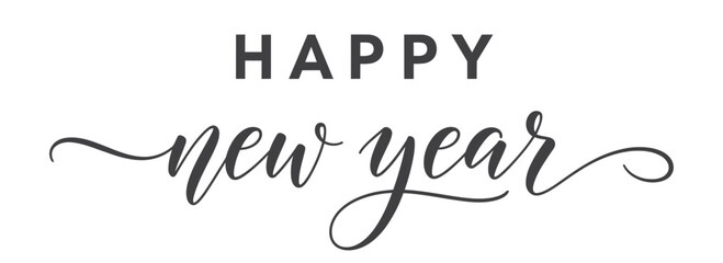 Happy New Year, hand lettering. banner with text Merry Christmas and Happy New Year. Vector illustration.