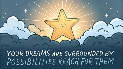Reach For Your Dreams Motivational Cartoon Star Illustration.