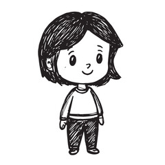 Beautiful Woman Doodle Black and White Illustration Fashion Girl Portrait Line Art Sketch Vector