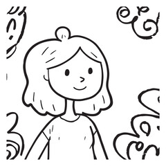 Beautiful Woman Doodle Black and White Illustration Fashion Girl Portrait Line Art Sketch Vector