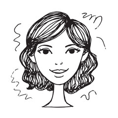 Beautiful Woman Doodle Black and White Illustration Fashion Girl Portrait Line Art Sketch Vector