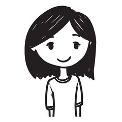 Beautiful Woman Doodle Black and White Illustration Fashion Girl Portrait Line Art Sketch Vector
