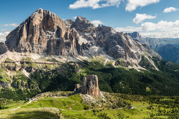 Scenic Summer Landscape with Cinque Torri Peaks in the Italian Alps