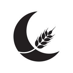 Black Crescent Moon and Wheat Ear Graphic Symbol