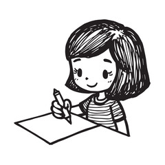 Beautiful Woman Doodle Black and White Illustration Fashion Girl Portrait Line Art Sketch Vector