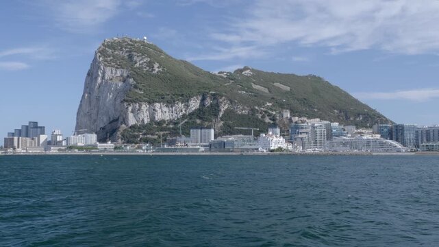 Gibraltar with its airport and part of the skyline as seen from La Linea de la Concepcion in Spain.