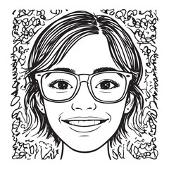 Beautiful Woman Doodle Black and White Illustration Fashion Girl Portrait Line Art Sketch Vector