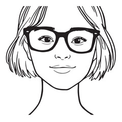 Beautiful Woman Doodle Black and White Illustration Fashion Girl Portrait Line Art Sketch Vector