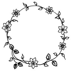 Delicate floral wreath with blooming flowers and leaves vines