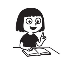 Black and White Cartoon of a Happy Student with an Idea - Educational Illustration