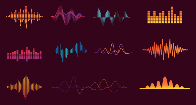 A set of sound wave equalizers in futuristic colors