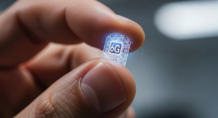 6g network technology innovation held between fingers futuristic microchip digital advancement high speed connectivity