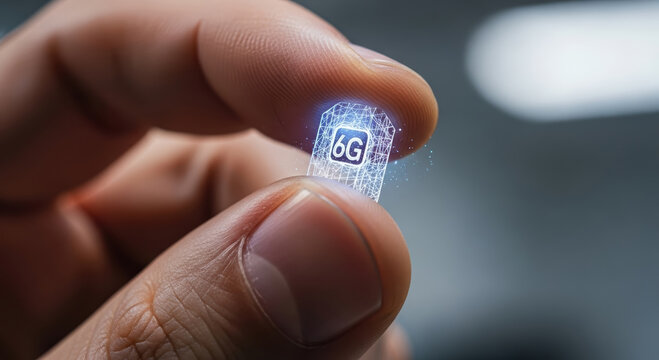 6g network technology innovation held between fingers futuristic microchip digital advancement high speed connectivity