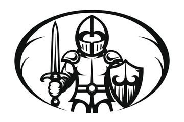 Knight with Sword and Shield in Armor, Medieval Warrior, White Background