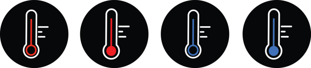 Thermometer with sun icon set, Meteorology forecast symbol collection, icon Red and Blue Color and Yellow ,Thermometer Readings Showing Different illustration,