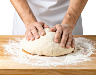  Baker Kneading Dough on Wooden Surface, Transparent PNG