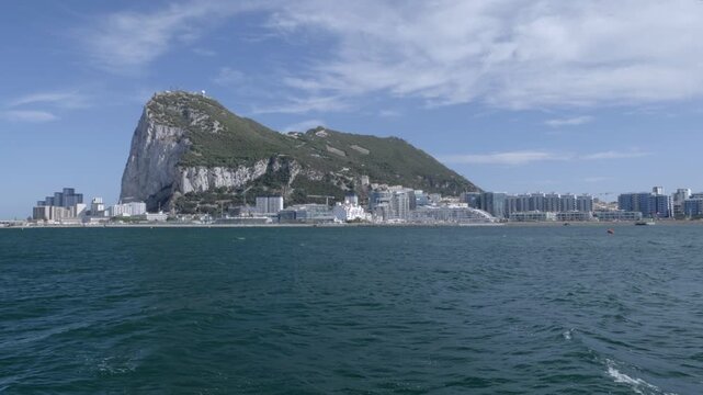 Gibraltar with its airport and part of the skyline as seen from La Linea de la Concepcion in Spain.