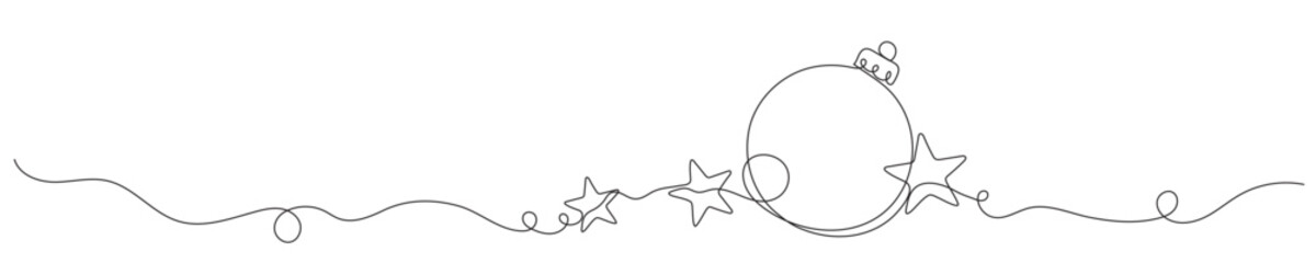 Merry Christmas decoration. Continuous one line drawing. Holiday card. Vector illustration