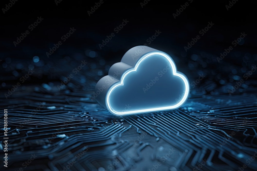 Aufkleber digital cloud computing technology concept on futuristic circuit board.