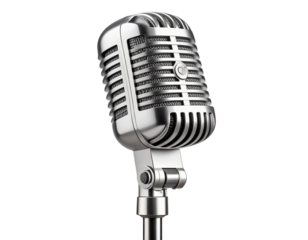 Vintage Microphone on Stand, Ready for Singing, Transparent PNG