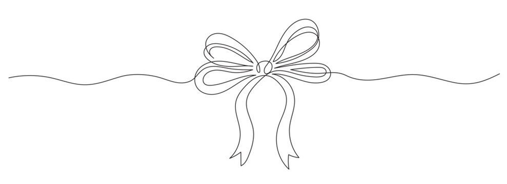 One continuous line drawing of gift ribbon bow. Holiday concept in editable stroke. vector illustration