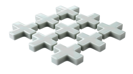 A uniform pack of cross-shaped tile spacers arranged cleanly in rows, isolated on transparent background.
