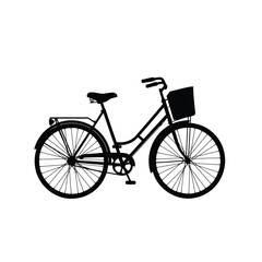 Fototapeta premium Black silhouette of vintage bicycle with front basket vector illustration 