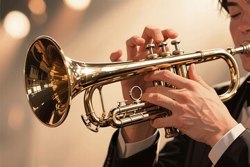 Fototapeta premium Young man playing the trumpet in a musical performance