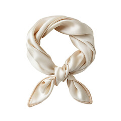 A silk scarf tied in a loose knot with rolled hem edges and soft drape, isolated on transparent background.
