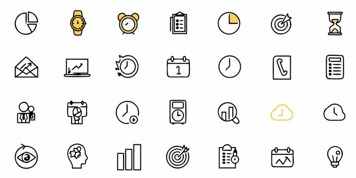 Modern business icons for time management, strategy, and productivity boost essential for your next project