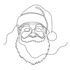 Santa Claus head drawing with one editable line. Vector illustration