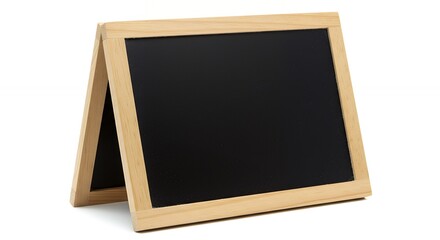 Empty A-frame Tabletop Blackboard with Wooden Frame on White Background
