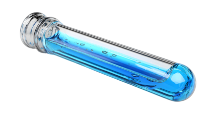 Vibrant blue liquid in glass test tube for scientific research and medical innovation projects isolated on white background