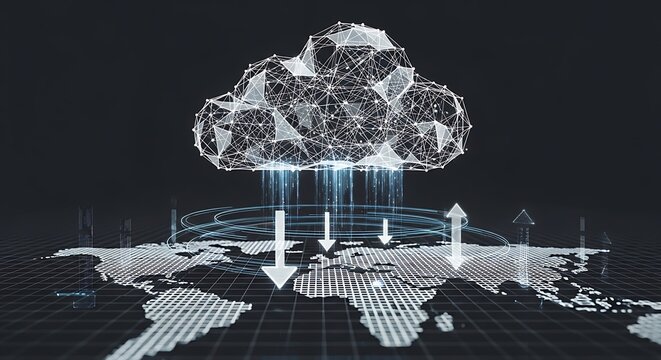 Global data transfer with abstract cloud and digital network - Powered by Adobe