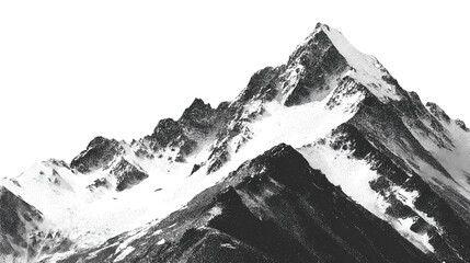 Stippled monochrome drawing of a mountain ridge with rugged slopes and sharp outline, isolated on transparent background.
