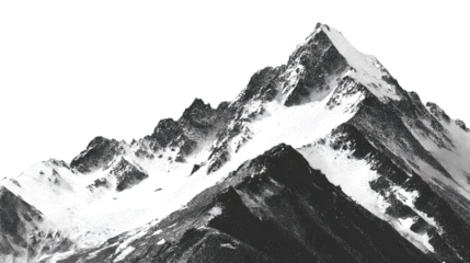 Stippled monochrome drawing of a mountain ridge with rugged slopes and sharp outline, isolated on transparent background.
